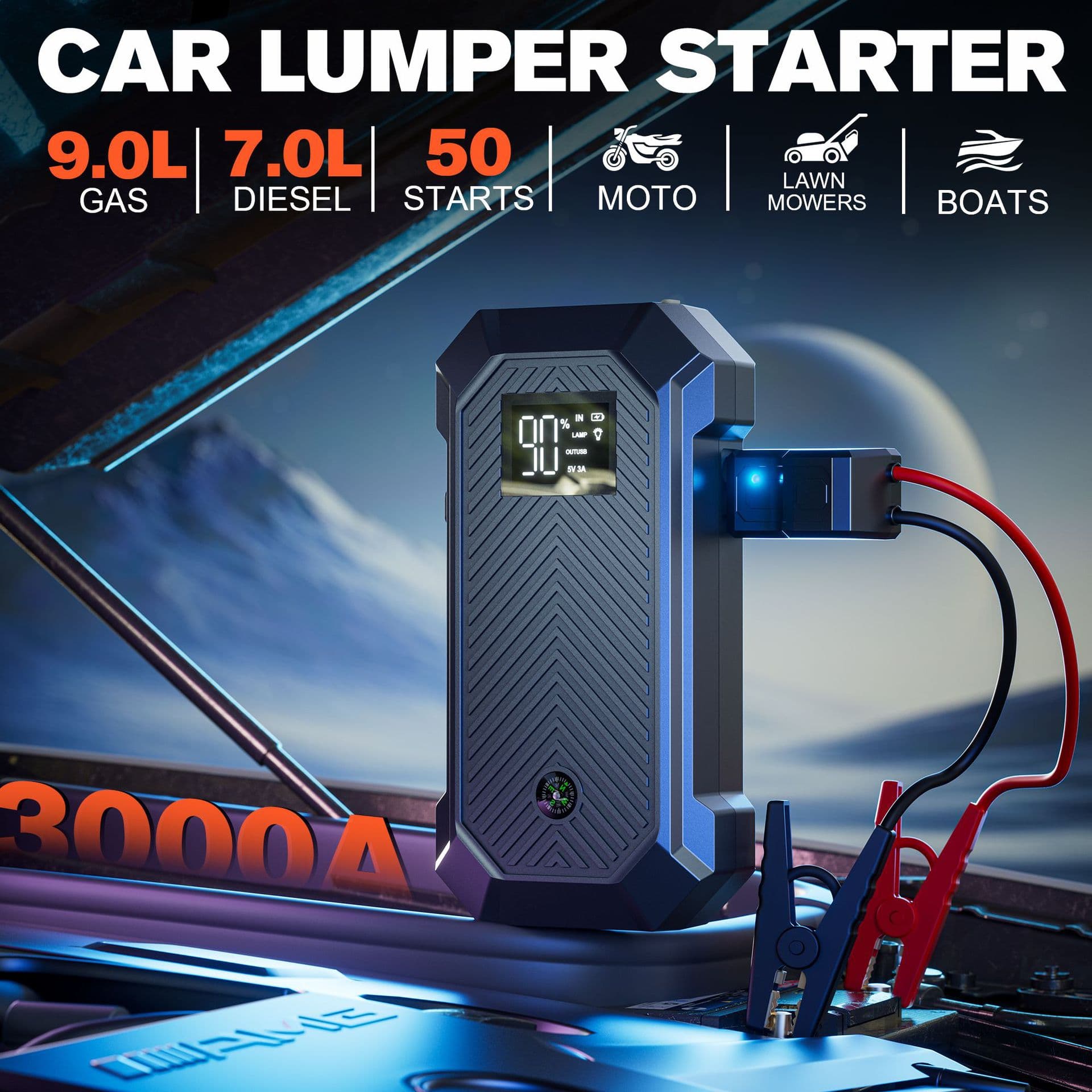 Car emergency starting power supply, large capacity car battery, car rescue power jump starter