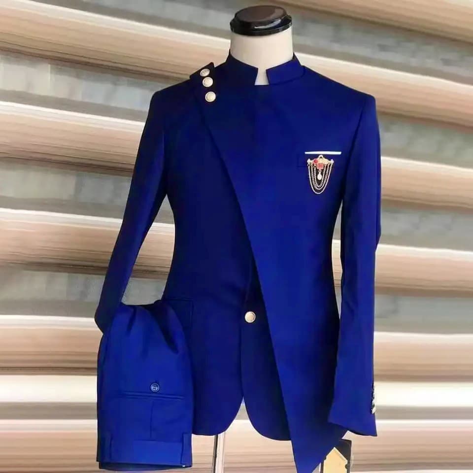 2025 New Cross-Border Business Casual Men's Two-Piece Mandarin Collar Suit Groom Wedding Banquet Plus Size Men