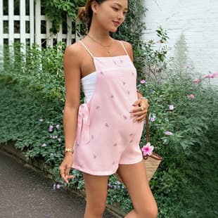 European and American Maternity Wear Standalone Site Bestseller New Print Jumpsuit Shorts with Adjustable Waist, Maternity Overalls