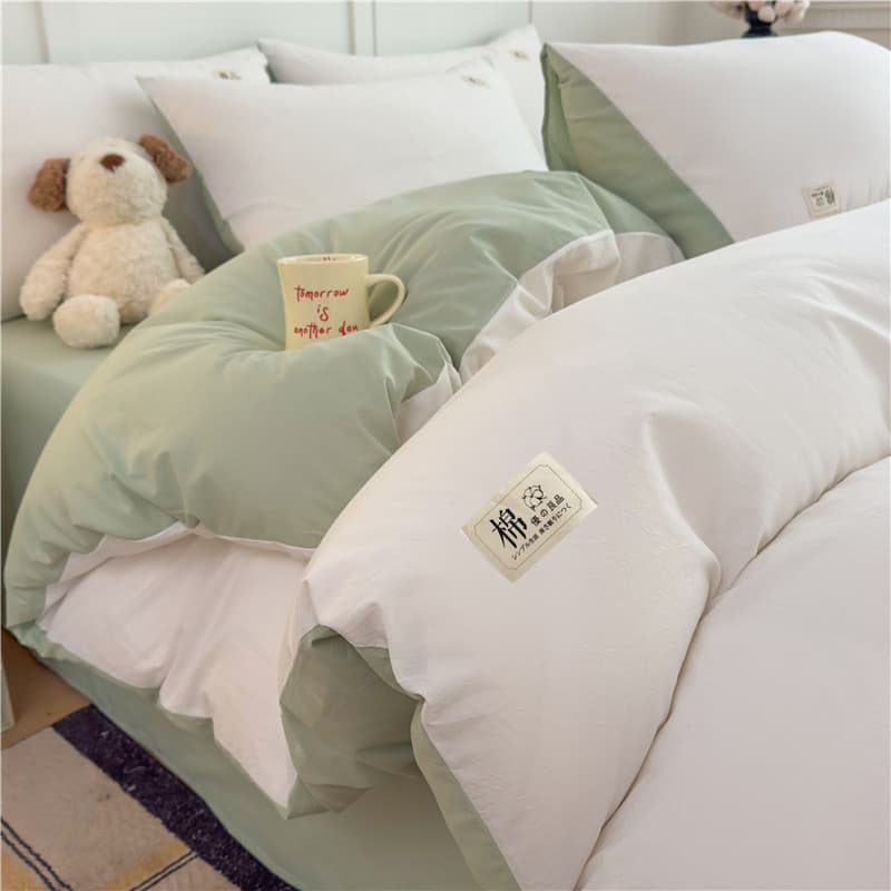 Simple Style Xinjiang Long-Staple Cotton 100% Cotton Four-Piece Set, Pure Cotton Washed Cotton Set, Duvet Cover, Fitted Sheet, Bedding