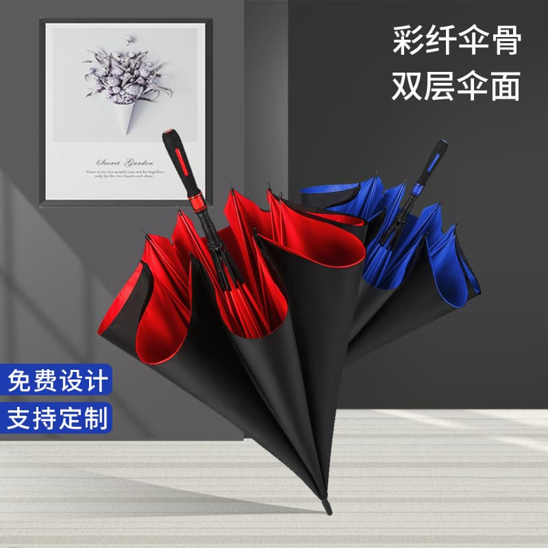 Fully automatic enlarged double-layer golf umbrella, super wind-resistant, colored fiber, commercial and automotive advertising umbrella, logo printing available.