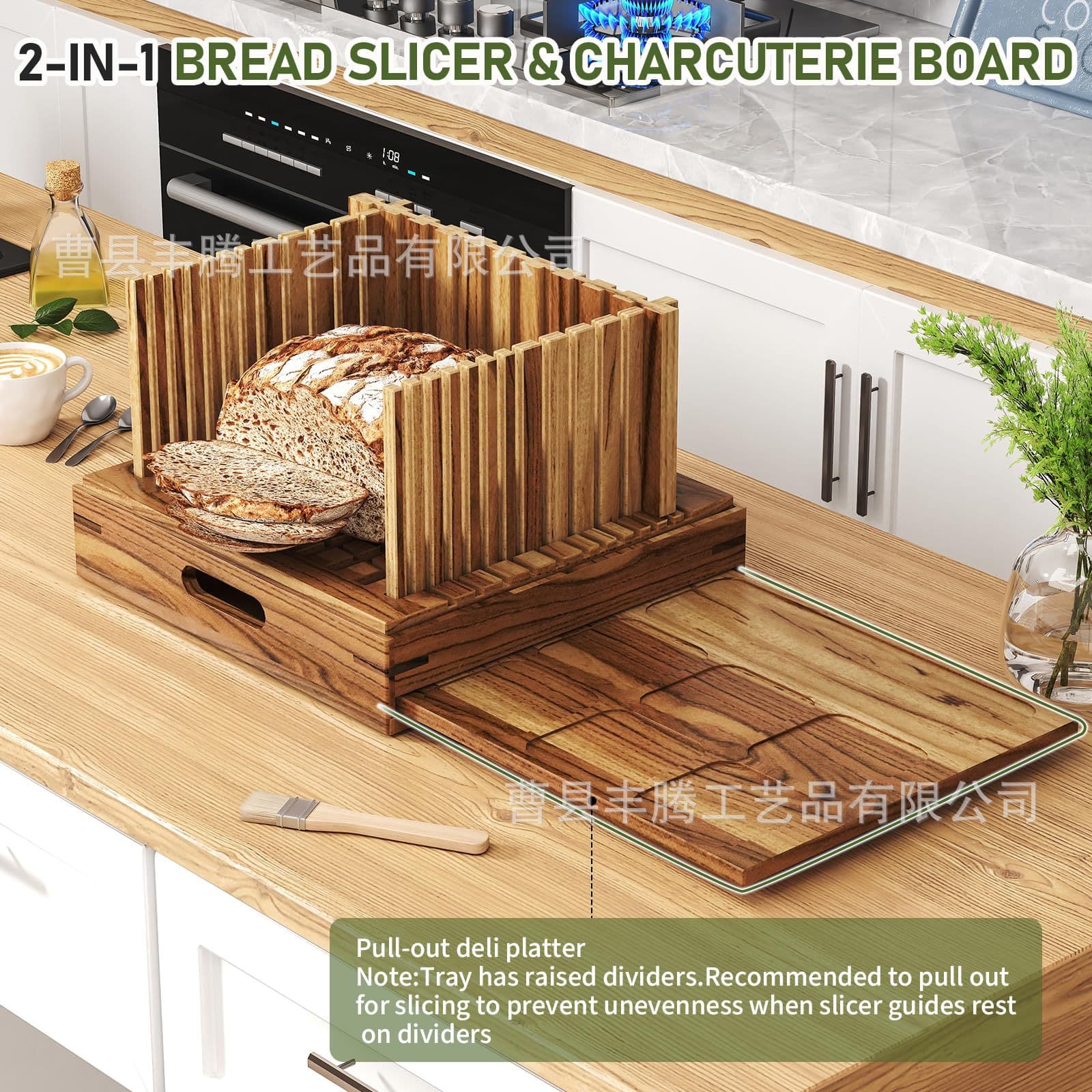 Wooden Bread Slicer with Tray, Crumb Separator for Sandwich Toast Sourdough Bread Cutter