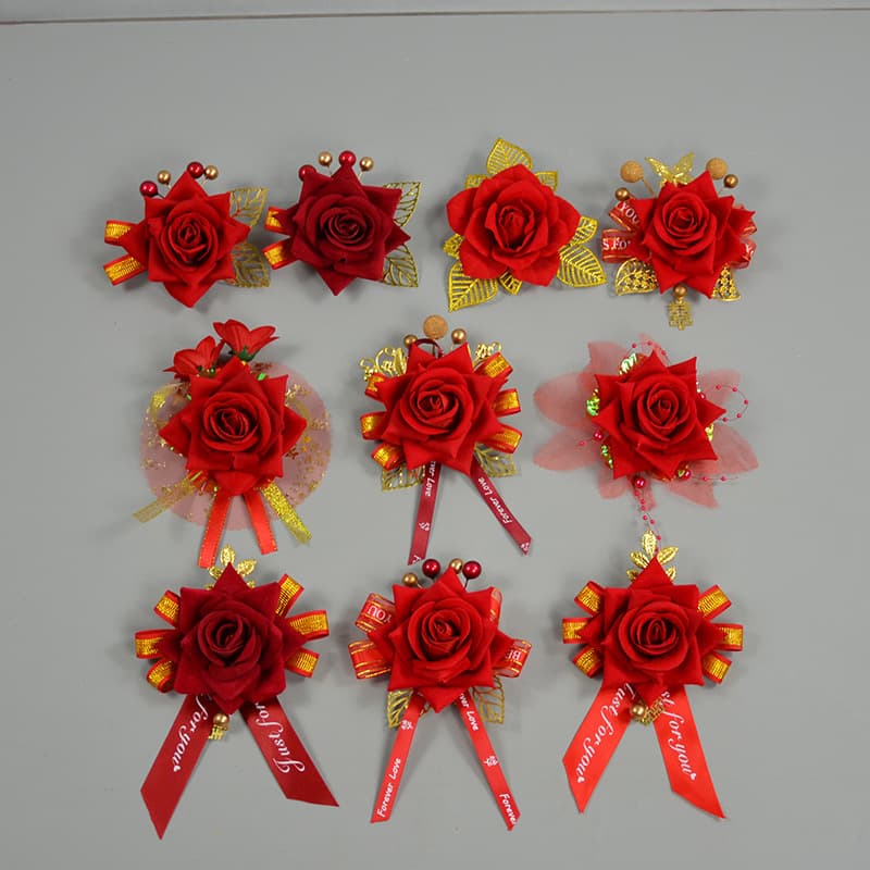 Velvet Brooch Wholesale Supplier Ribbon Chinese Wedding Corsage Forest Theme Bride Groom Guest Meeting Boutonnieres