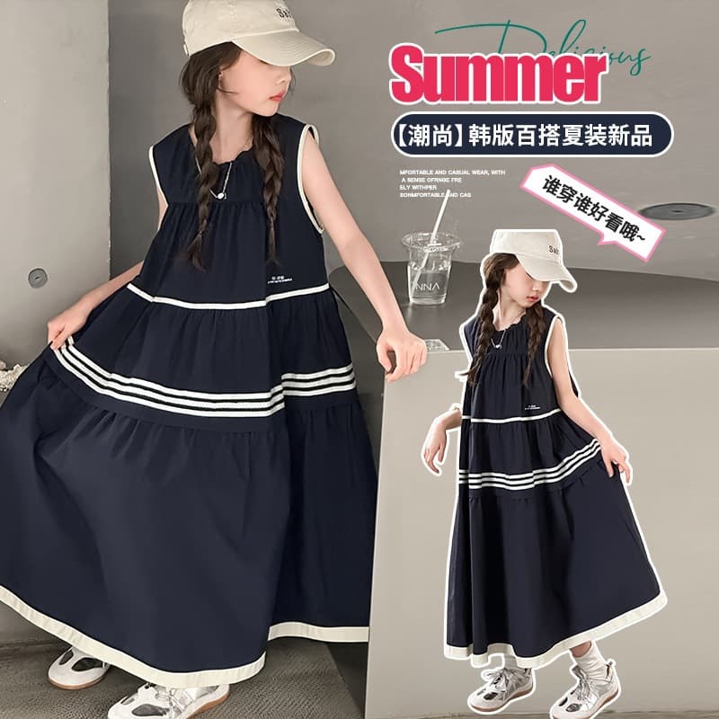Teen Girls Summer Dress Loose 2025 New Style Big Girls Sleeveless Knee-Length Dress