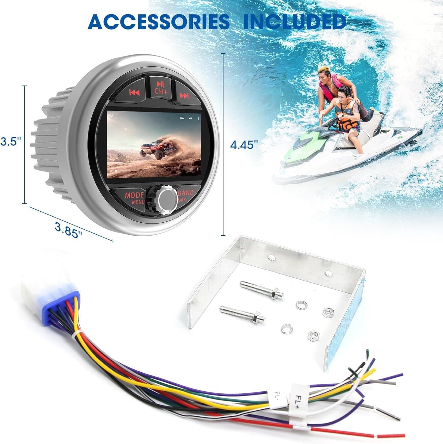 MP5 HD video Bluetooth player suitable for yachts, electric vehicles, off-road vehicles, RVs installation.