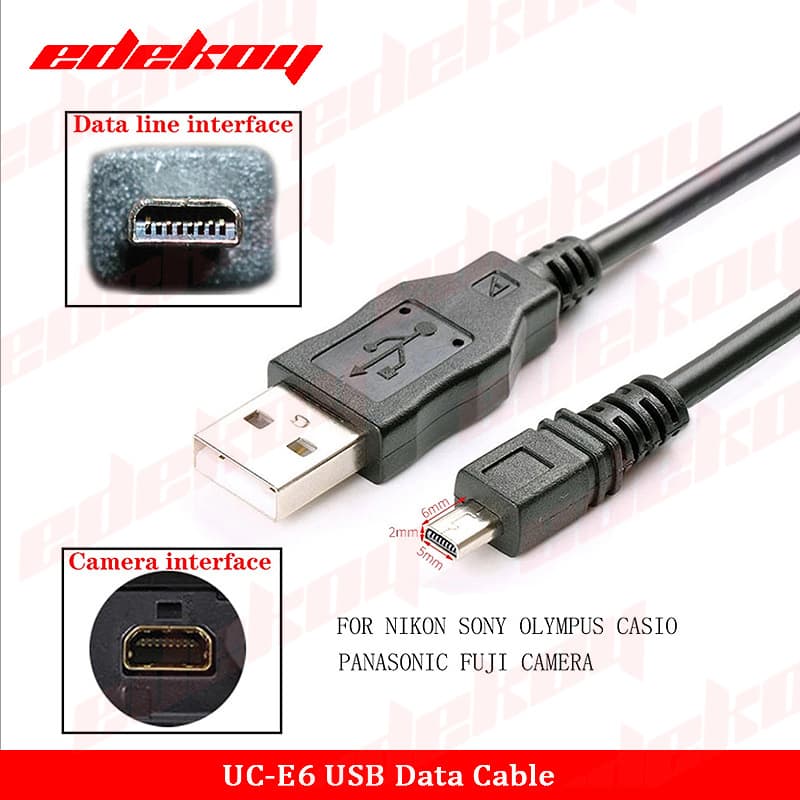 Compatible with Nikon, Sony, Olympus, and Casio digital cameras, UC-E6 mini 8P small USB connector data cable.