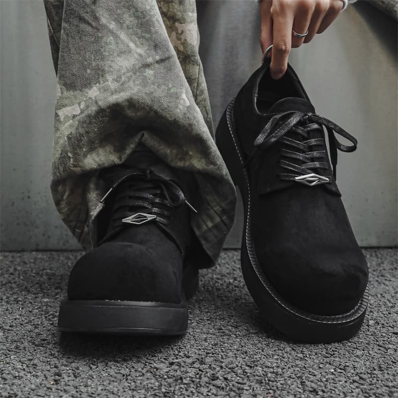 Zenggao Derby Shoes Men Casual Workwear Couple Shoes Retro Leather Shoes Men's Style 1088 Black-J