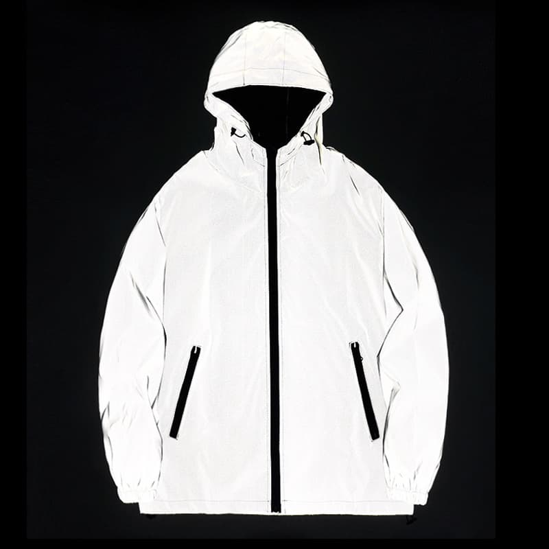 New cross-border style reflective hooded jacket for men, trendy brand, sportswear, student, windbreaker, class uniform, couple outfit, trench coat