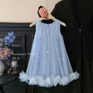 Girls Dress New 2026 Summer Fashionable Children Princess Dress Baby Bowknot Sleeveless Tulle Dress