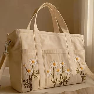 Floral Simple Style Canvas Crossbody Bag with Multiple Pockets and Adjustable Shoulder Strap, Reinforced Single Shoulder Bag