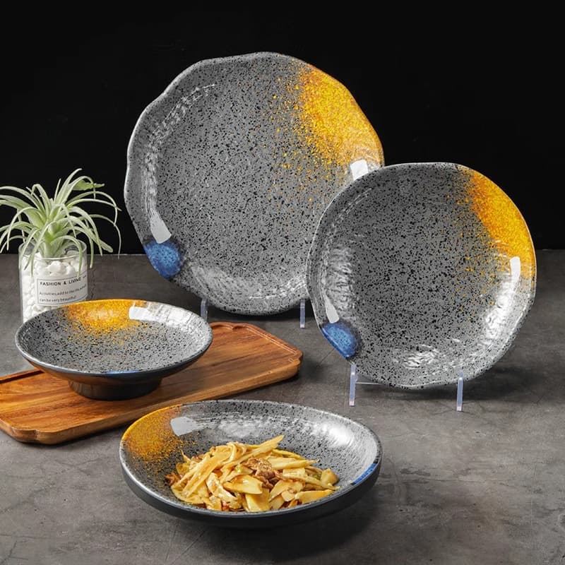 Melamine Tall Vegetable Dish Creative Imitation Porcelain Hot Pot Restaurant Tableware Plastic Japanese Style Cold Dish Plate Snack Dish Commercial Use