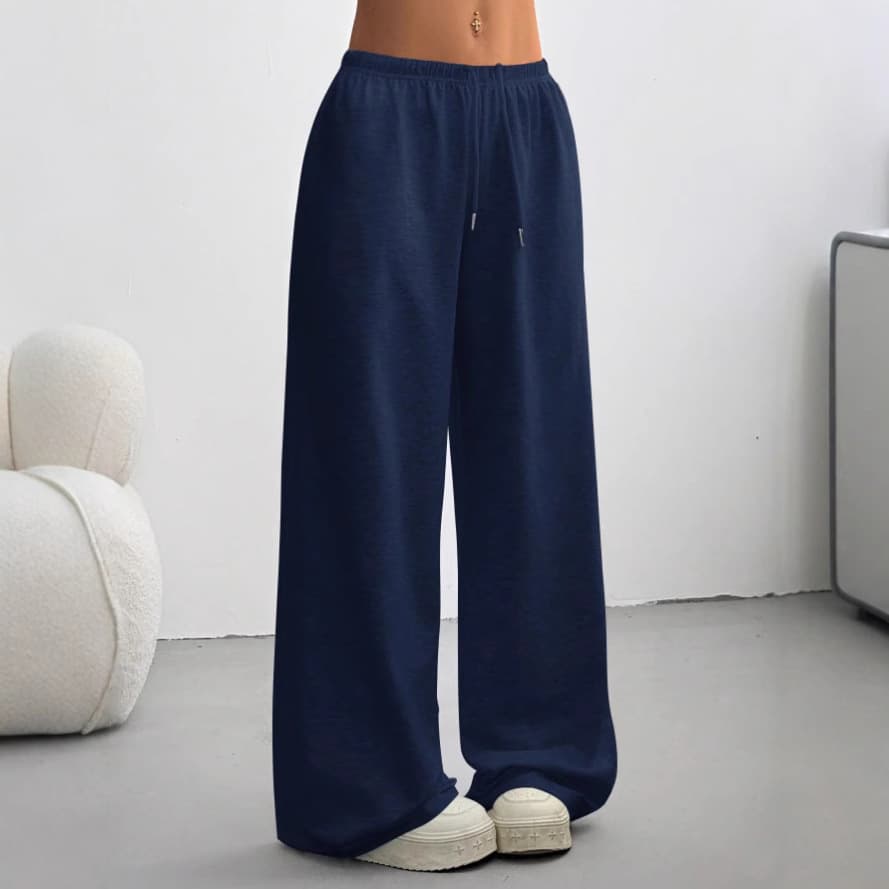 European and American Style Versatile High-Waist Drawstring Tie Casual Wide-Leg Loose Straight Pants Solid Color Sports Sweatpants Women