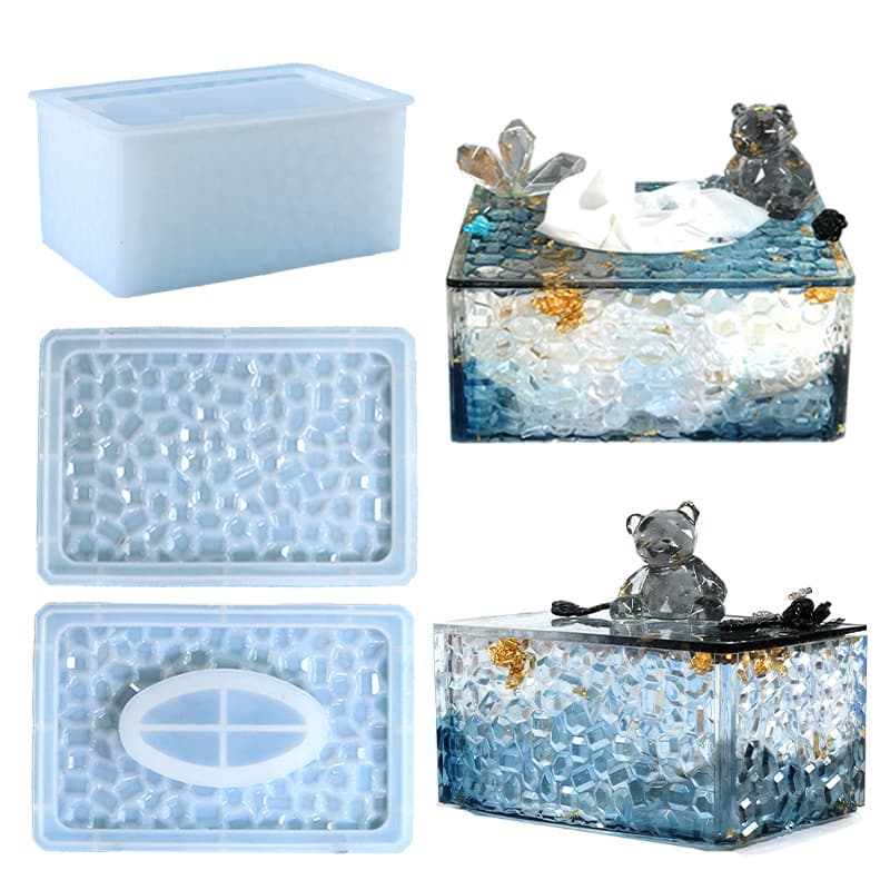Triumphant diy stacked high drop mold Diamond tissue box storage box flat lid silicone mold