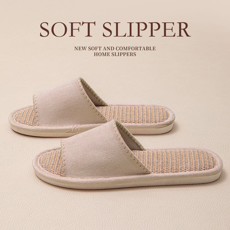 Breathable Linen Slippers for Women, Spring and Autumn Home Couple Indoor Anti-Slip Soft Sole Four-Season Sweat-Absorbing Slippers for Men