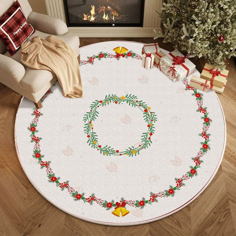 Christmas Round Festive Atmosphere Red Floor Mat, Christmas Style Mat, Spring Festival Atmosphere Carpet, Bedroom Floor Mat