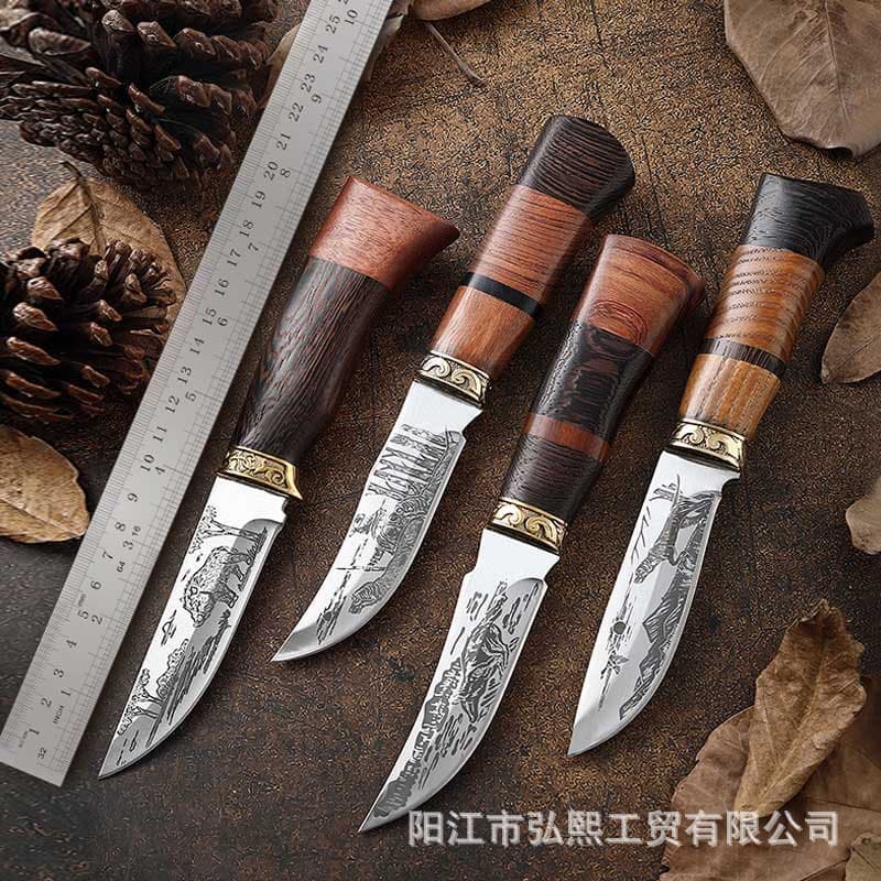 Outdoor Portable Survival Tactical Straight Blade Hunting Knife Camping Barbecue Meat Knife Self-Defense Hunting Knife