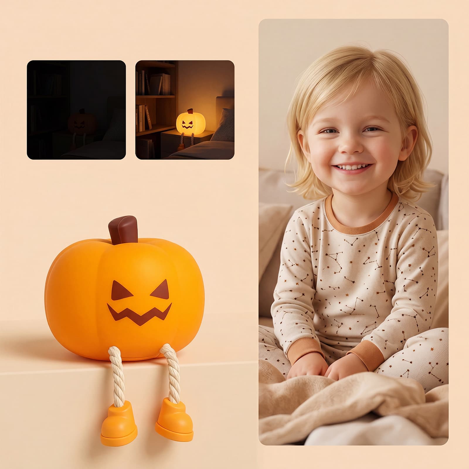 DOWMOO Halloween Pumpkin Decoration Night Light Bedroom Desktop Rechargeable Halloween Pumpkin Fashion Decoration