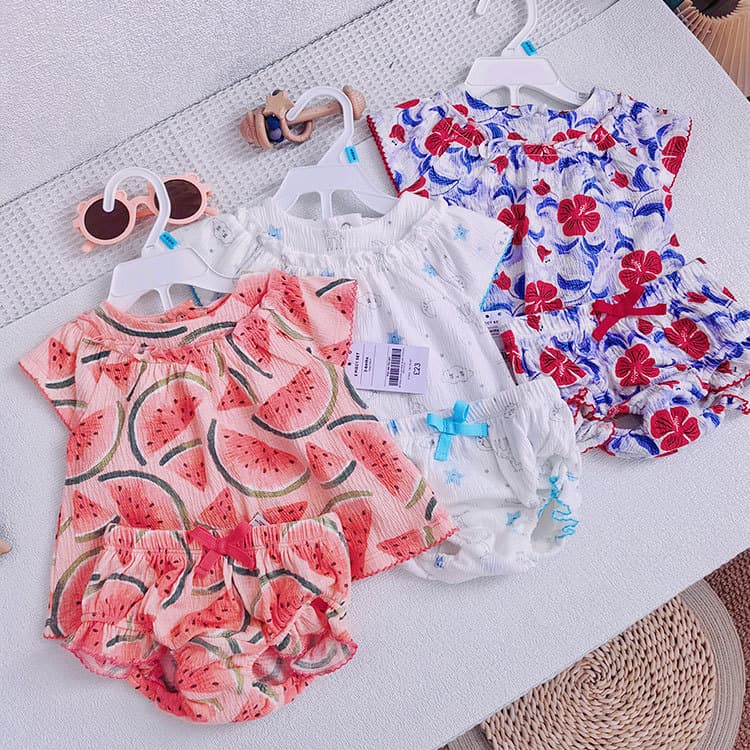 New Export Kids Clothing, Baby Round Neck Two-Piece Set, Newborn Cute Butterfly Separates, Girls Dress European-American Style