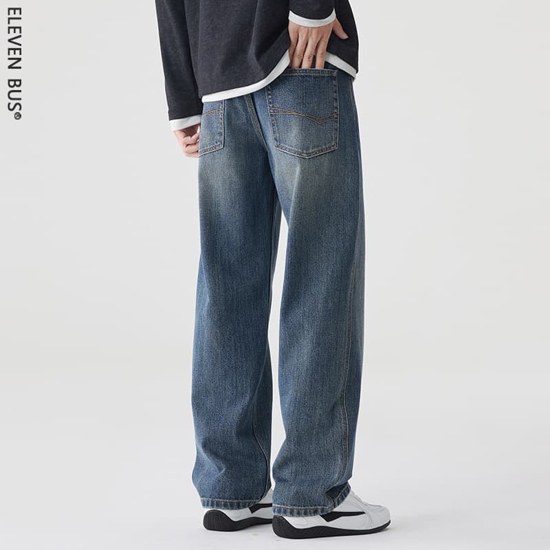 American Retro Cleanfit Wide-Leg Jeans for Men, New Fall Fashion, Loose Straight Denim Pants