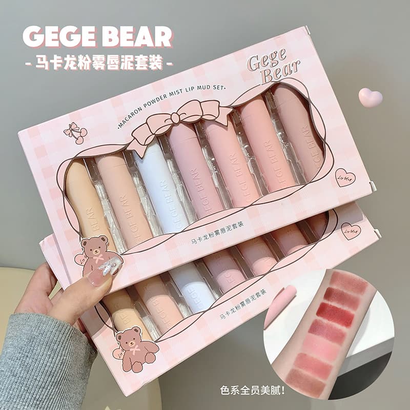 Gege Bear Macaron Pink Matte Lip Mud Fine Soft Natural Look Brightening Matte Non-Stick Cup Lipstick