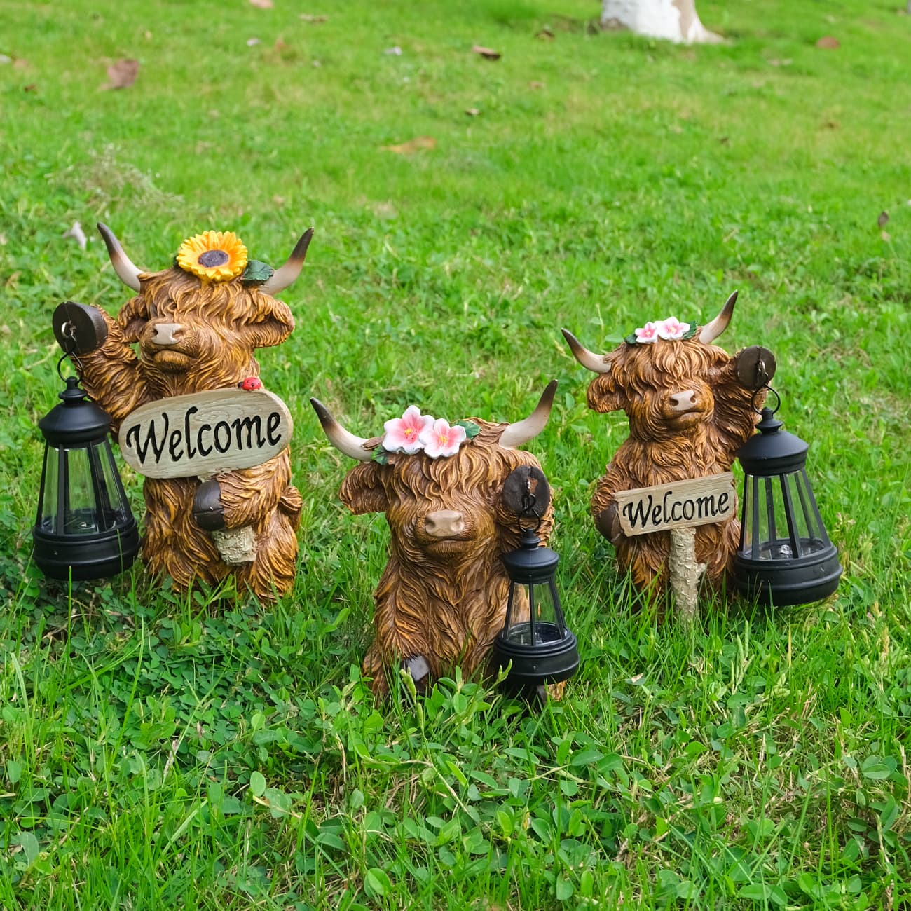 Cross-Border Solar Highland Cow Ornaments Yak Garden Statue Outdoor Garden Decoration Gardening Resin Crafts