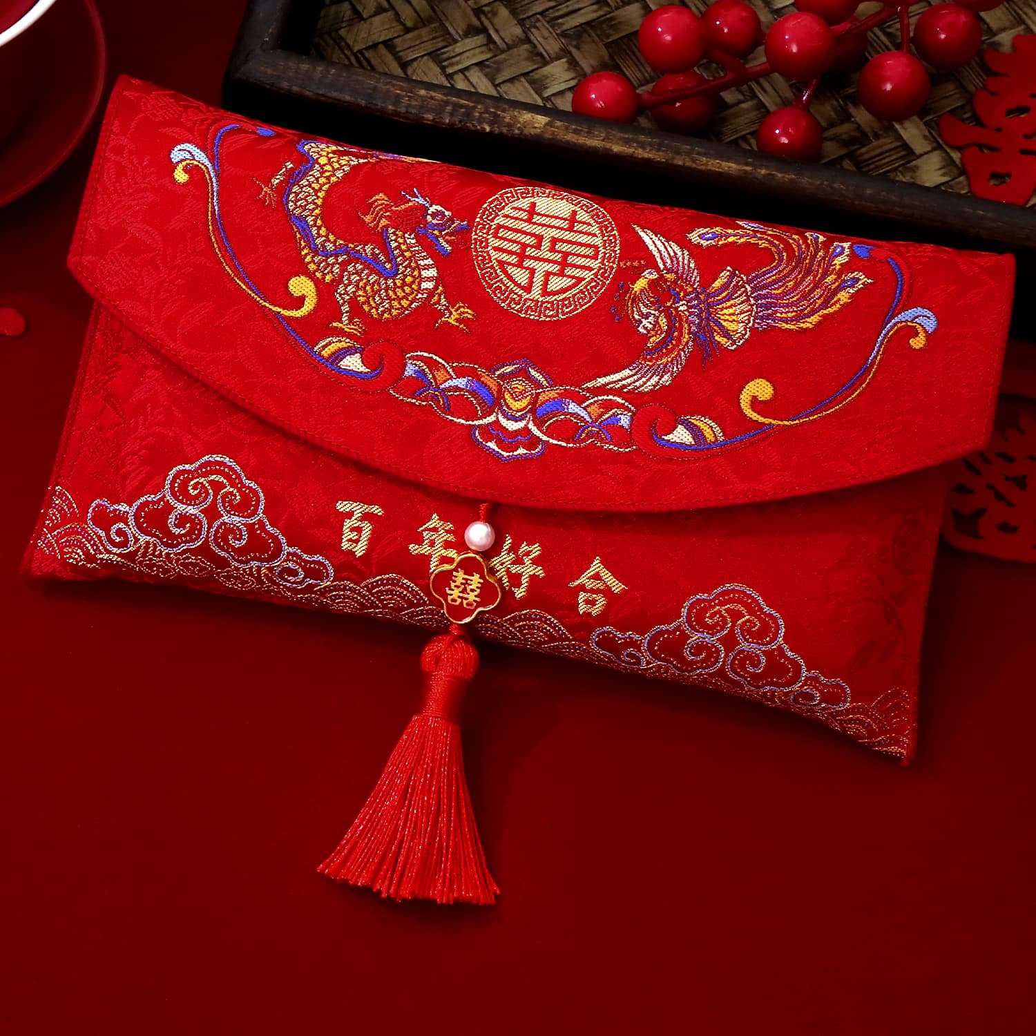Wedding Dragon-Phoenix Ten-Thousand-Yuan Red Envelope Bag: Wedding Lucky Money Pack, Fabric Tea Ceremony Name-Changing Fee, Engagement Meeting Gift