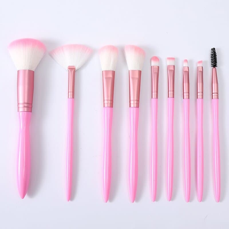 9 makeup set brushes, portable eye shadow brush, blush brush, powder brush. Portable set of beauty tools for beginners to set makeup
