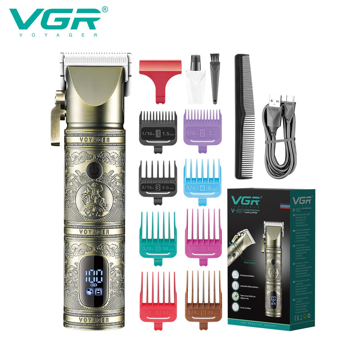 VGR697 cross-border special supply of oil-head electric clippers for men's professional hair clippers wholesale retro electric clippers for bald head haircuts