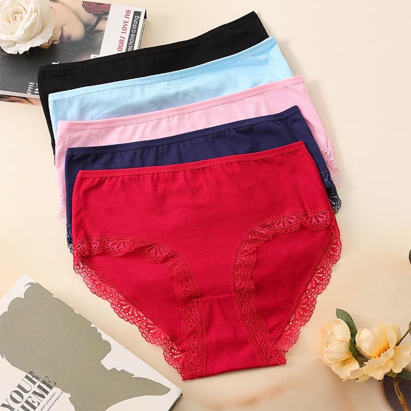 Export plus size mommy pants lace women's underwear, solid color mid-rise shaping butt-lifting breathable mother triangle shorts.
