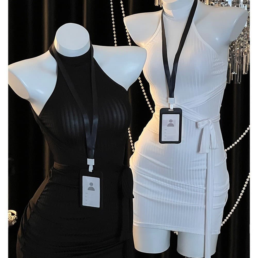 Sexy Lingerie White Sleeveless Bodycon Dress Women Yandere OL Secretary Uniform Sleepwear Set No-remove Exposed Hip Skirt