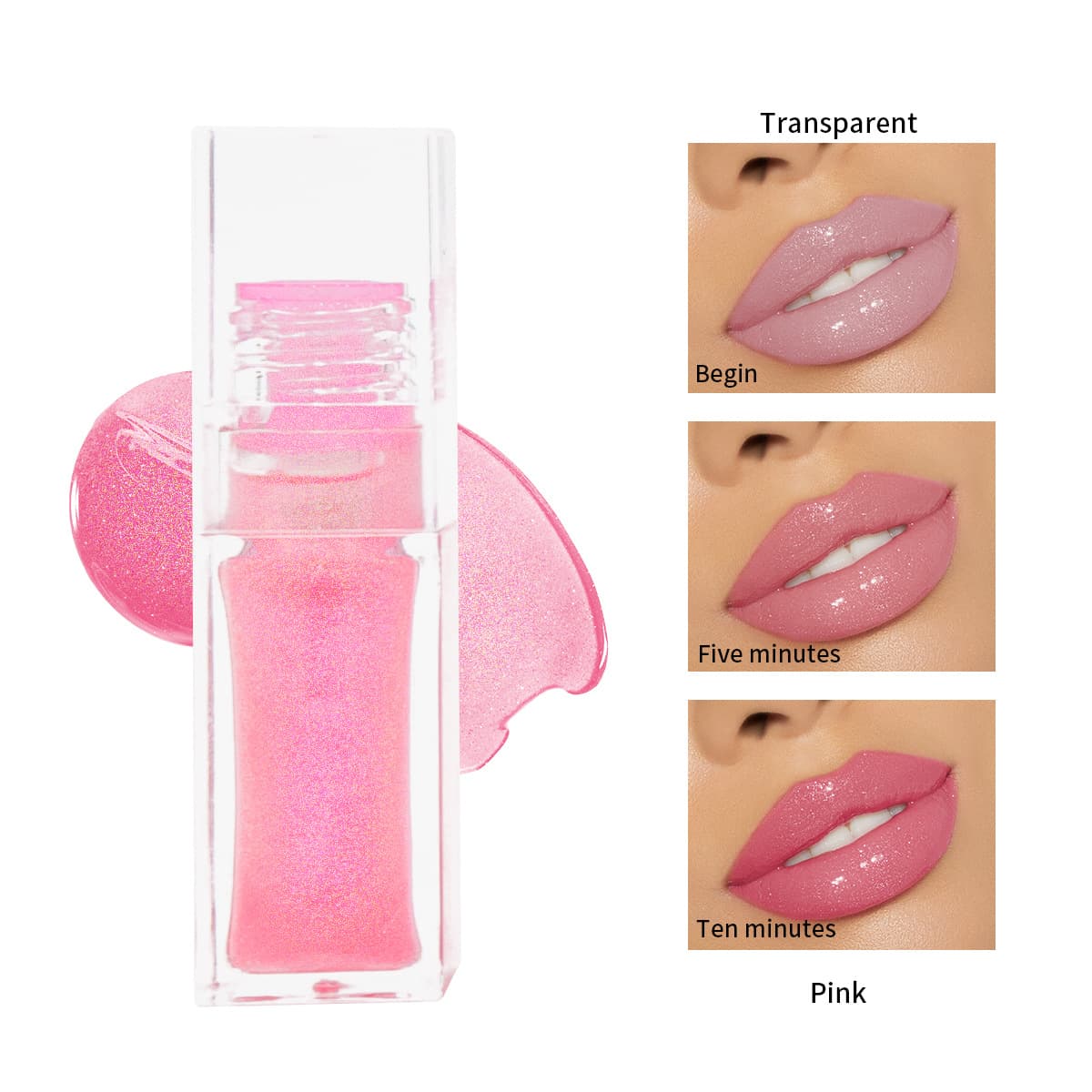Lip Plumping Oil Fruit Flavor Color-Changing Lip Gloss Plump Lips Slim Waist Transparent Drop Square Tube Neutral No-Logo Lip Gloss