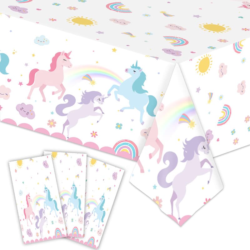 Unicorn Theme Birthday Disposable Tablecloth Light Pink Girl Party Decoration Waterproof Oil-Proof Plastic Table Cover