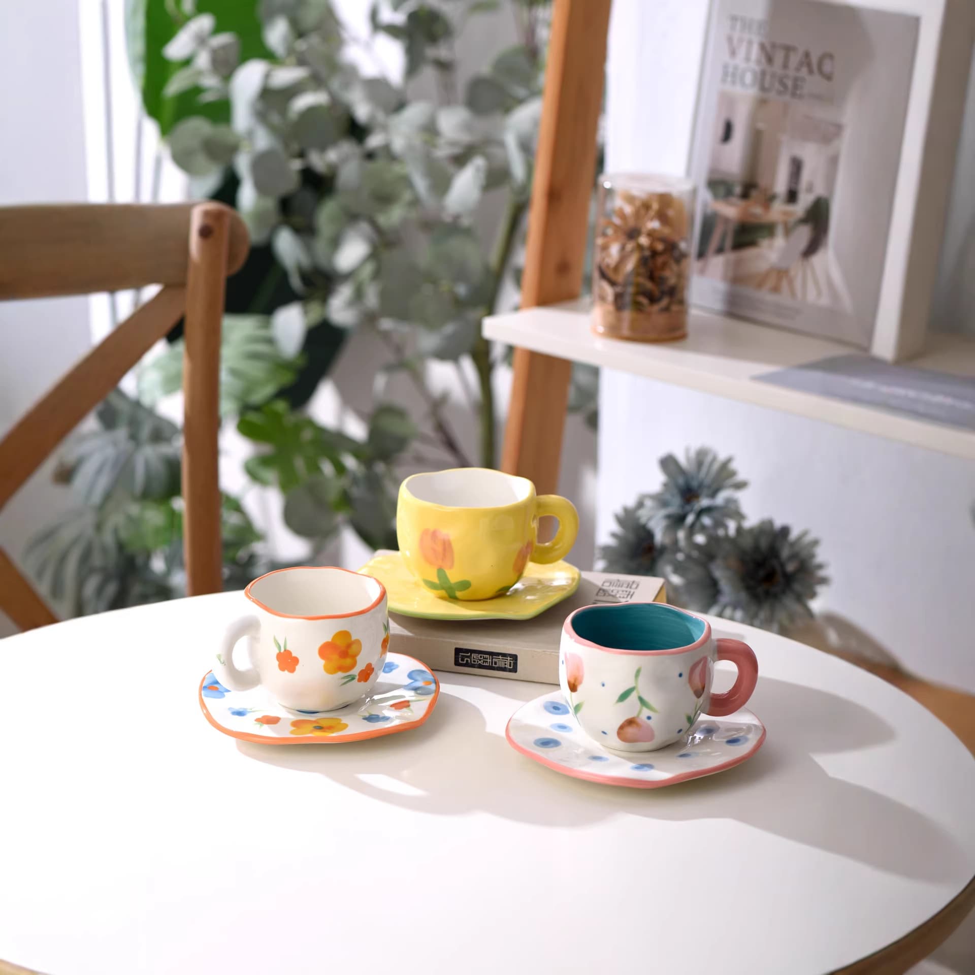Exquisite Afternoon Tea Set for Elegant Ladies: Vintage Hand-Painted Pink Floral Ceramic Mug and Saucer Set