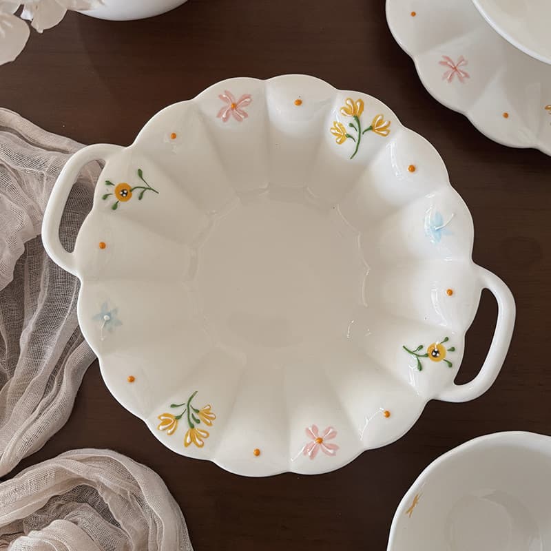 INS Floral Little Yellow Flower Bowl Plate Dish High Aesthetic Tableware Fresh Ceramic Bowl Ceramic Plate Breakfast Bowl Wholesale Tableware