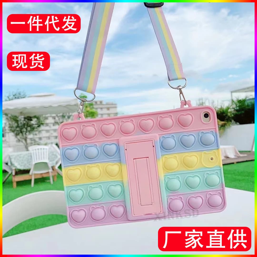Thick Rainbow Heart Squeezable Silicone Protective Case For iPad Pro 11 Inch Air4 Digital Tablet Computer Stress Relief Tool