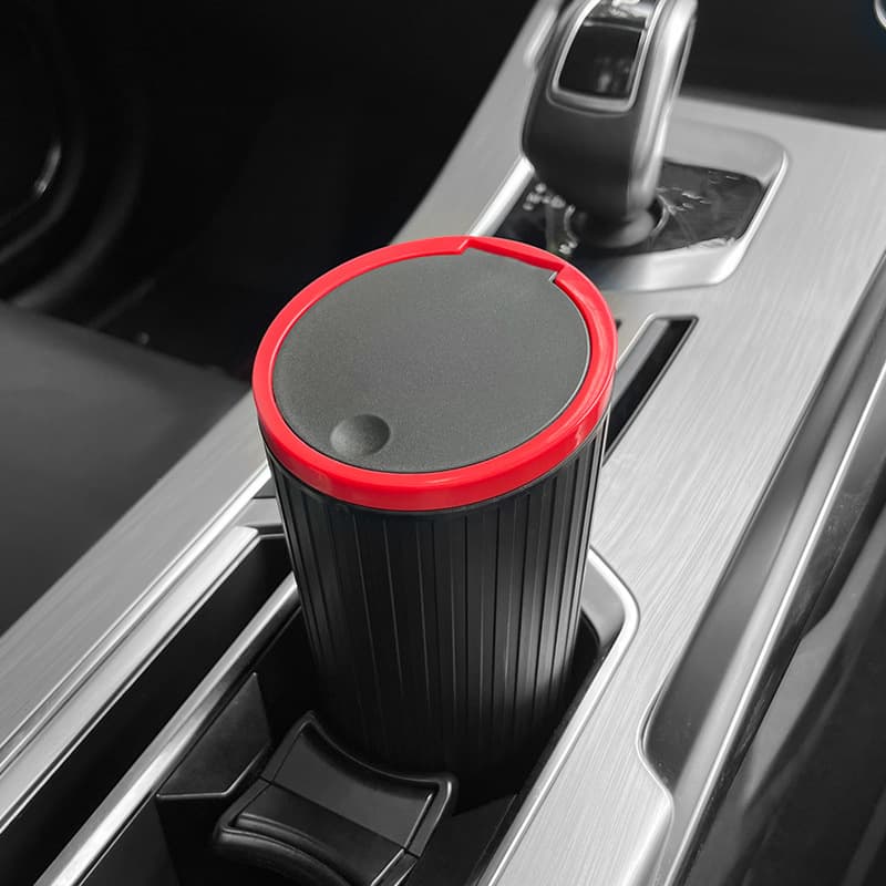 Car Trash Can with Lid Round Garbage Container Waterproof Storage Bucket Cup-Shaped Trash Bin for Car Center Console