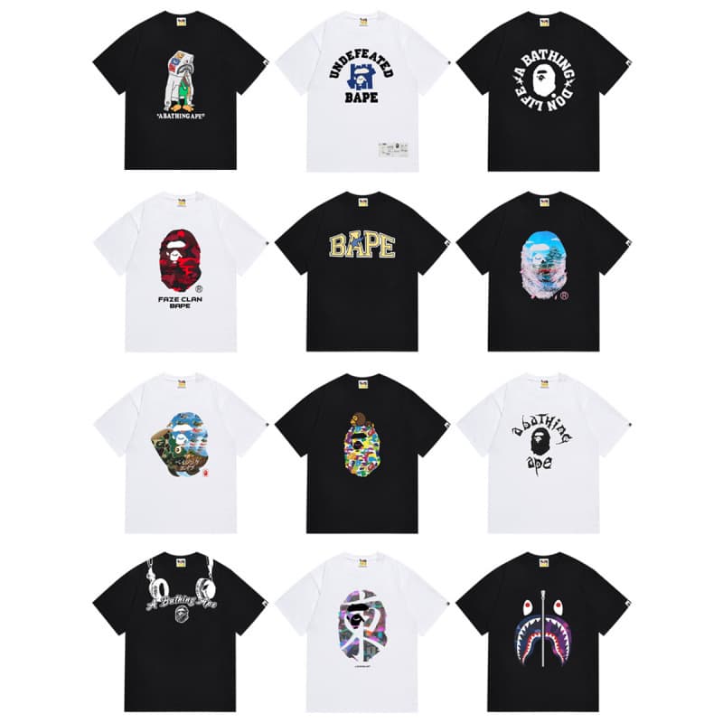 Cross-Border Foreign Trade Bape Camouflage Print Short-Sleeve Heavyweight Cotton Ape Head Shark Japanese Style T-Shirt Unisex