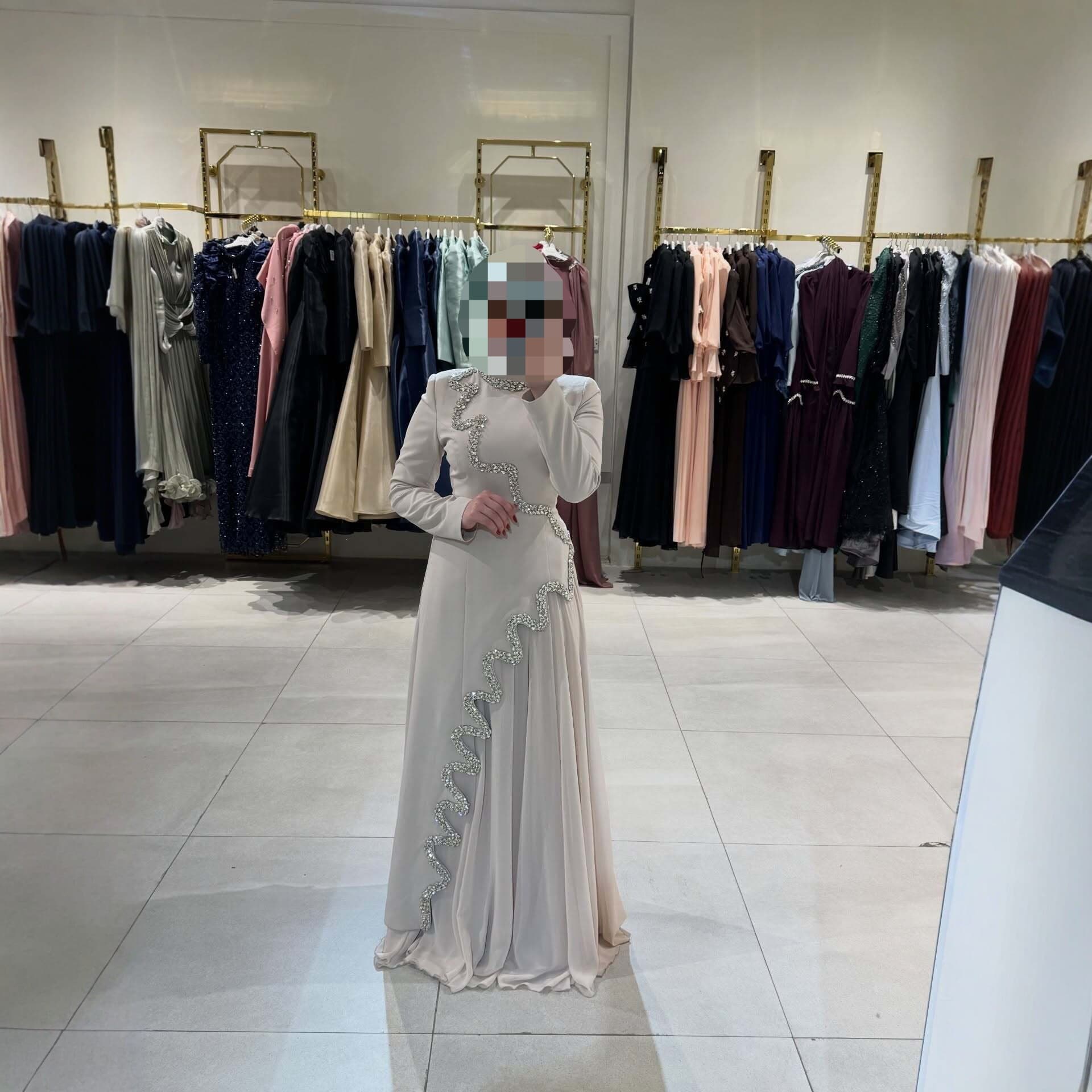 2026 new cross-border European and American independent station light luxury beaded ribbon elegant evening dress long skirt