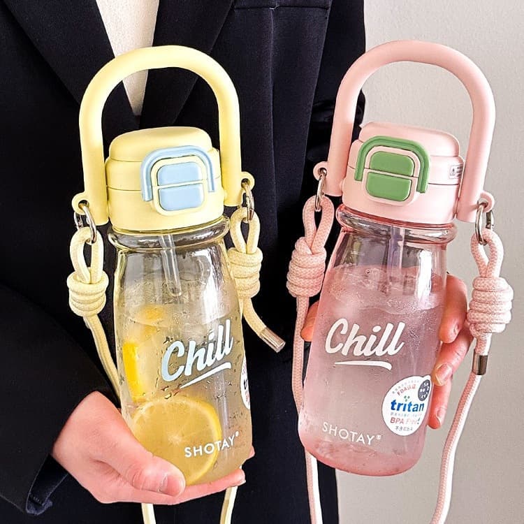 Shangtai Large Capacity Plastic Cup for Women, Dual-Drink Straw Bottle for Sports, Portable Straight-Drink Cup for Students Outdoor Travel