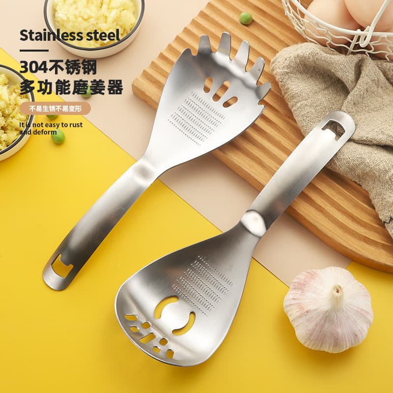 316 Stainless Steel Multi-purpose Cooking Spoon, Ginger Grinding Spoon, 304 Multi-functional Potato Masher, and Egg White Separator