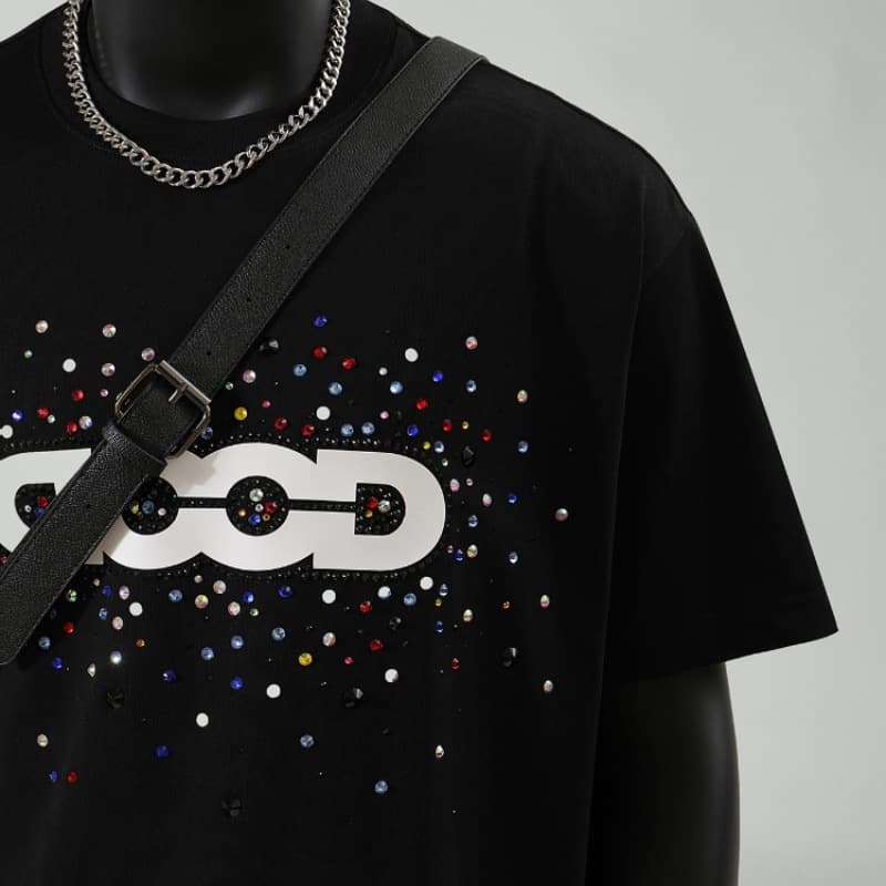 Cross-border Light Luxury GOODBRAND Holiday Colorful Candy Gem Light Luxury Fashion High-End Print Short Sleeve Men's T-Shirt