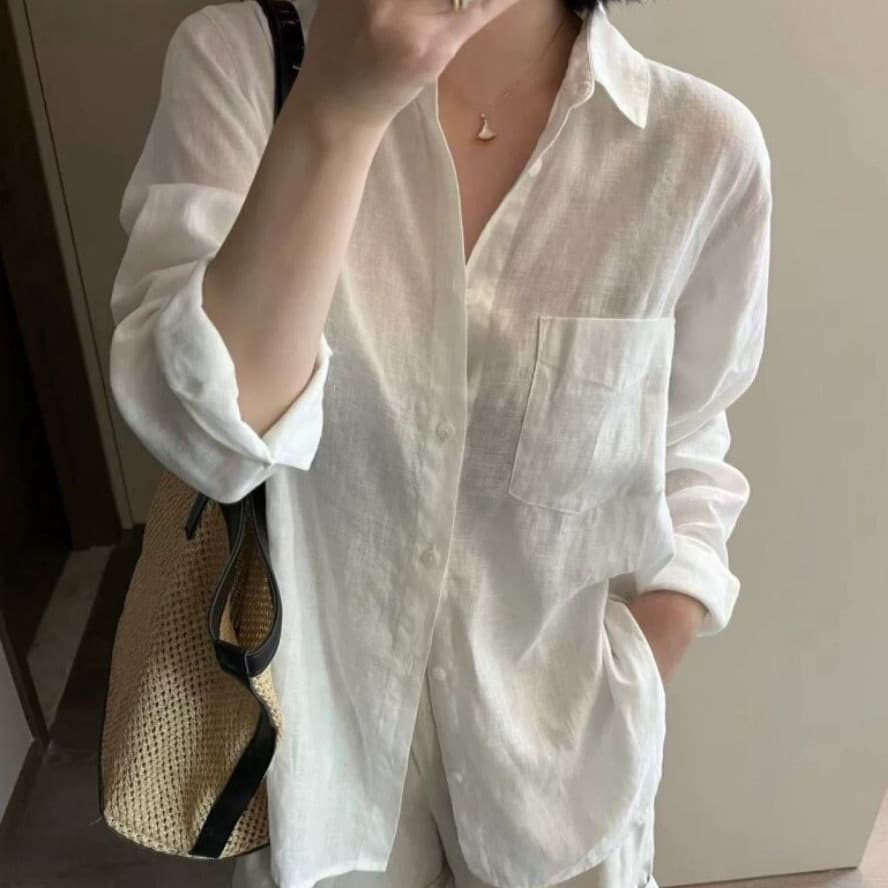 White Tencel long-sleeved shirt for women 26 summer lazy loose smart sun protection shirt early autumn thin cardigan top