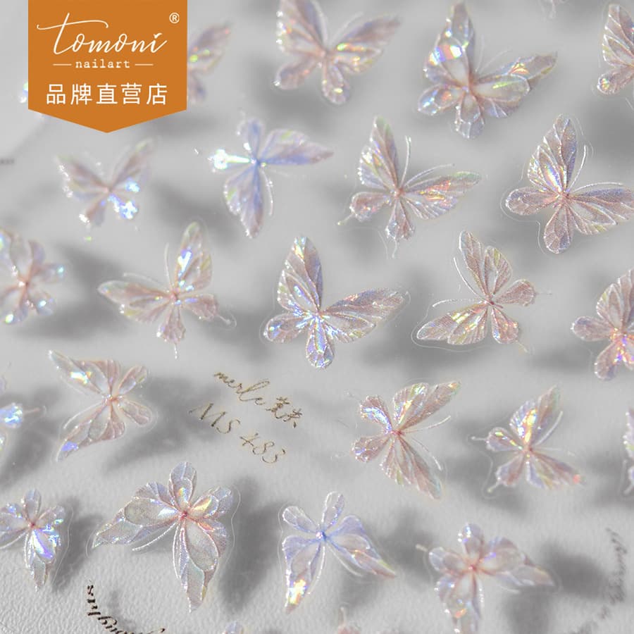 Tomoni Shell Glow Nail Art Stickers Peach Minnie Face Nail Stickers Wholesale Flowing Light Dazzling Butterfly Hot Style