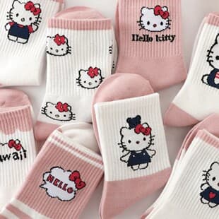 Women Mid-Calf Socks, Cute Cartoon Japanese Style Pink Autumn Winter New Style Girls Sports Student Long Socks