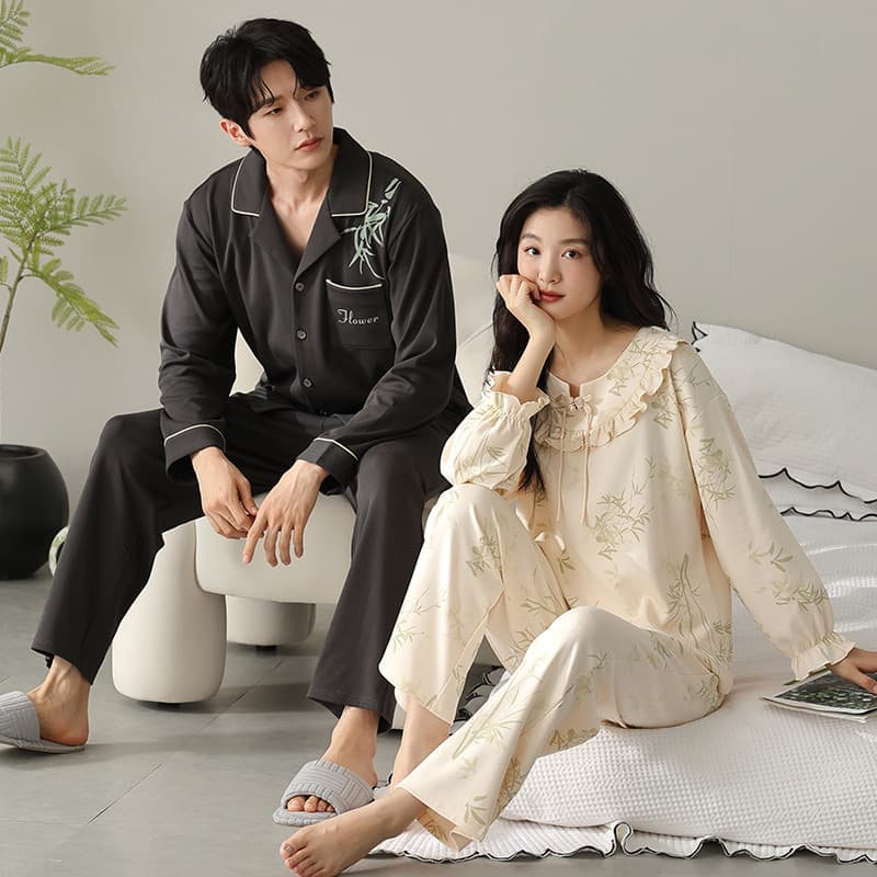 2024 Autumn/Winter High-End Chinese Style Retro Pure Cotton Couple Pajamas Korean Soft Middle-Aged Men and Women Homewear