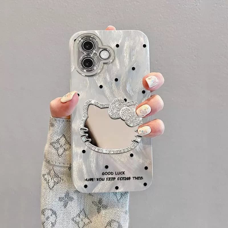 Fine Hole Tulle Polka Dot KT Mirror Case for Xiaomi 17 Pro Max, Redmi Note 15R / Redmi K90