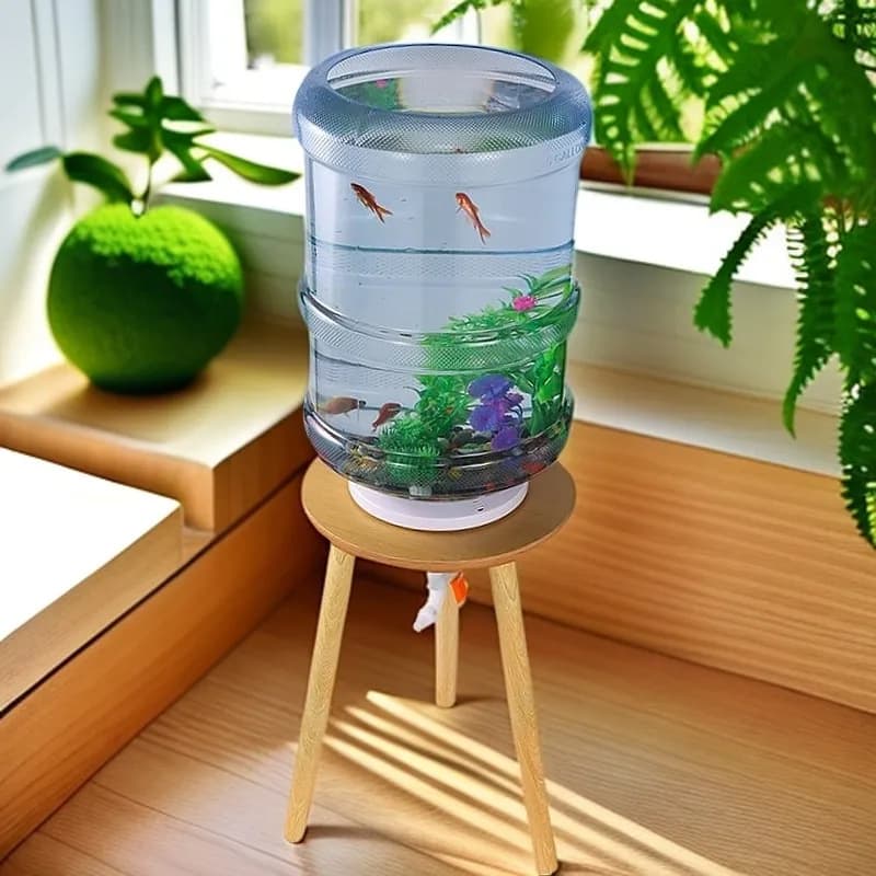 Creative Pure Water Bottle Fish Tank DIY Fish Aquarium in Mineral Water Barrel Fish Breeding Home Decor Density Board Material