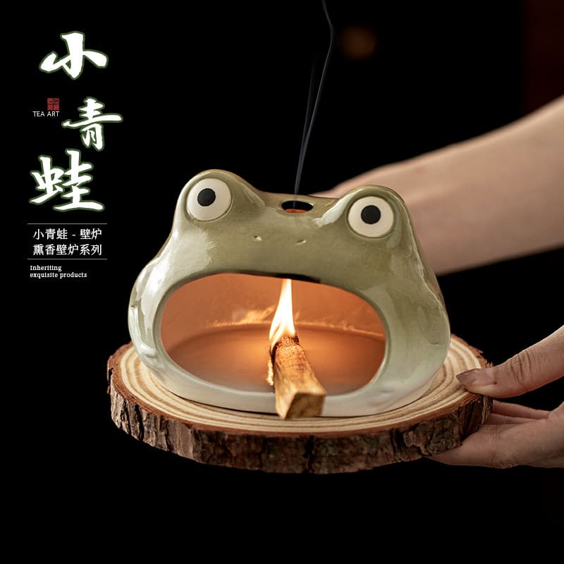 Little Frog Fireplace Creative Ceramic Aromatherapy Burner for Home Use, Palo Santo, Sage, Lavender Burning Stove, Ambiance Incense Burner