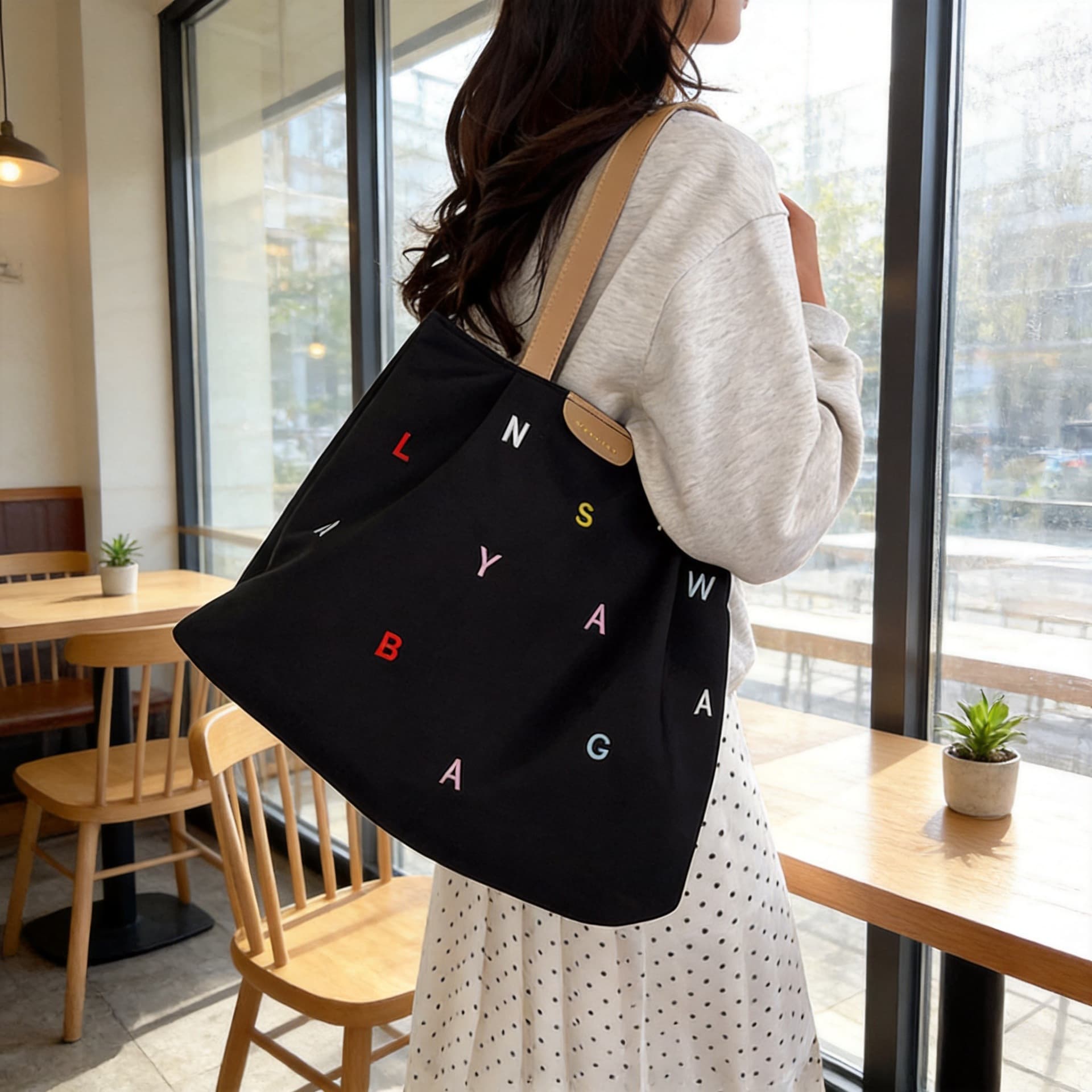 2025 New Large-Capacity Canvas Tote Bag with Letter Embroidery, Versatile Casual Shoulder Bag, Portable Handbag