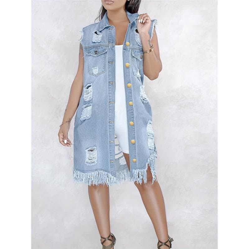 E6310 AliExpress cross-border new style women's worn sleeveless denim vest jacket for men